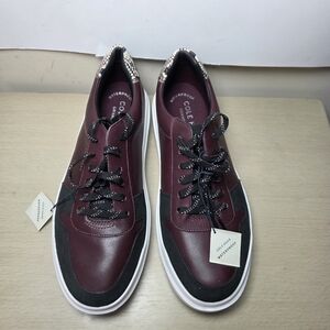 Cole Haan Burgundy Black Leather Sneakers Snake Animal Print Detail Women 10B